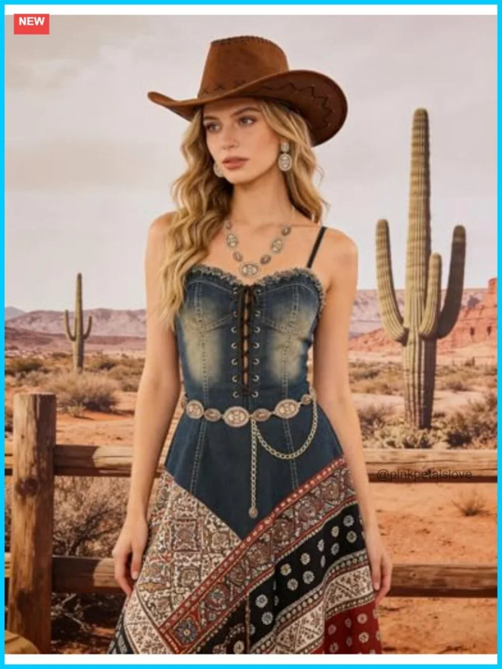 Western Metal Concho Belt for Women Cowgirl Chain Belt for Dresses Jeans